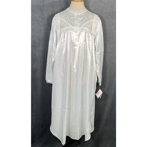 NWT VTG Judith Hart Fine Intimate Apparel Sz XL White Satin Long Nightgown - Picture 1 of 15